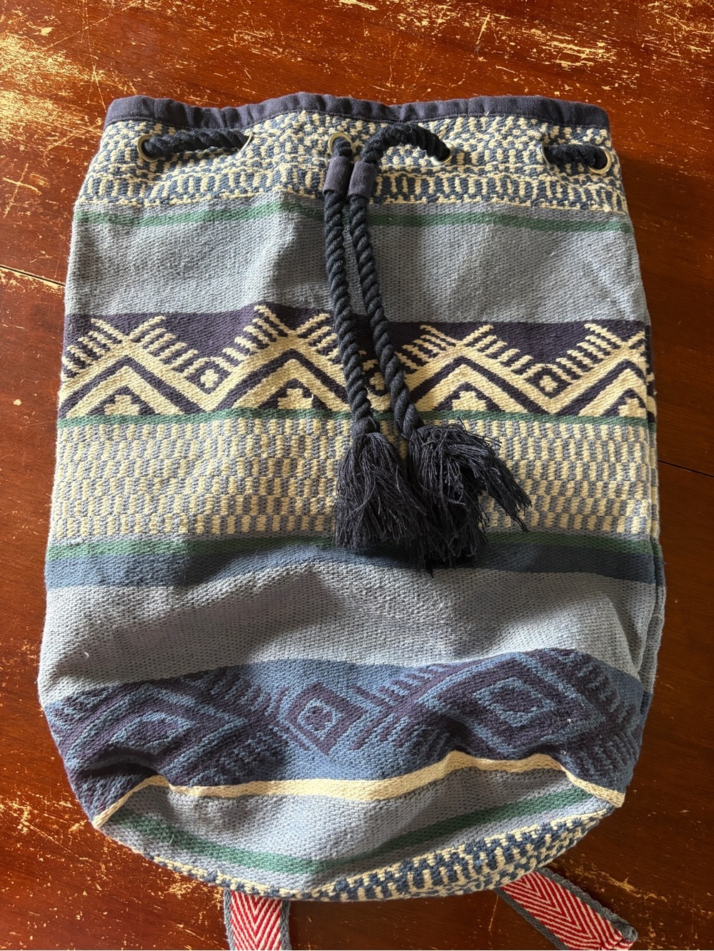 American Eagle Outfitters Blue, Navy & Cream Patterned Drawstring Backpack